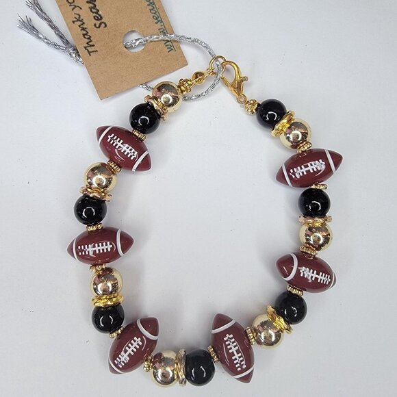 Handmade Black and Gold Football Bracelet - Picture 1 of 1
